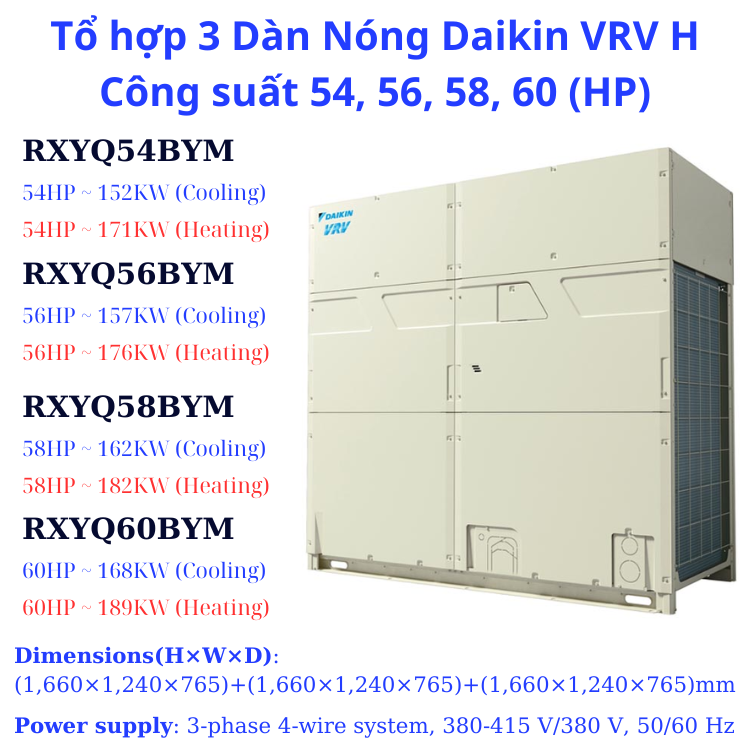 Tổ hợp 3 Dàn Nóng Daikin VRV H 54HP RXYQ54BYM